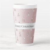 Blush Roos Gouden Glitter Kerstbomen Latte Mok (Voorkant)