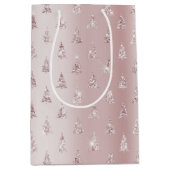 Blush Roos Gouden Glitter Kerstbomen Medium Cadeauzakje (Voorkant)