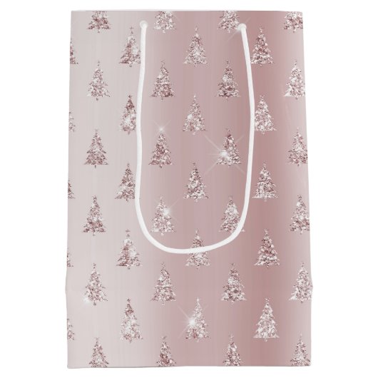 Blush Roos Gouden Glitter Kerstbomen Medium Cadeauzakje (Achterkant)