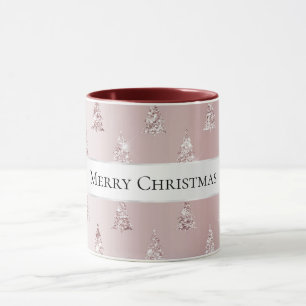 Blush Roos Gouden Glitter Kerstbomen Mok