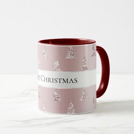 Blush Roos Gouden Glitter Kerstbomen Mok (Voorkant rechts)