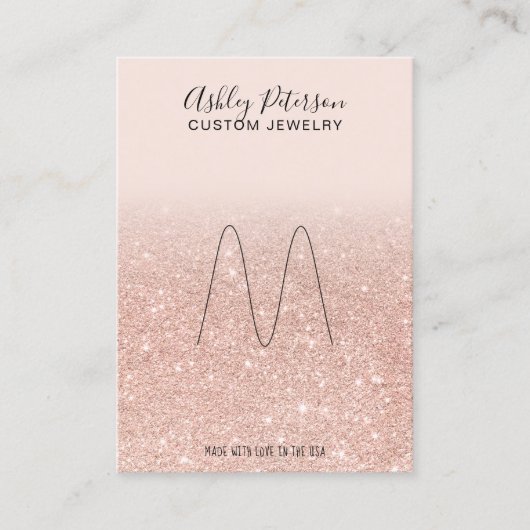 Blush roos gouden glitter sieraden ring display visitekaartje (Voorkant)