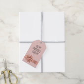 Blush Roos Gouden Ribbon Bow Verjaardag Cadeaulabel (Met Touw)