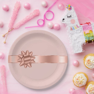 Blush Roos Gouden Ribbon Bow Verjaardag Papieren Bordje