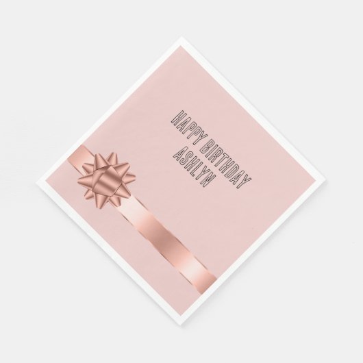 Blush Roos Gouden Ribbon Bow Verjaardag Servet (Hoek)