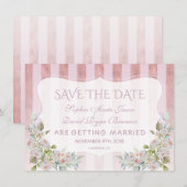 Blush Roos Gouden Strepen Wit Bloemen Bruiloft Save The Date (Voorkant / Achterkant)