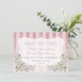 Blush Roos Gouden Strepen Wit Bloemen Bruiloft Save The Date (Staand voorkant)