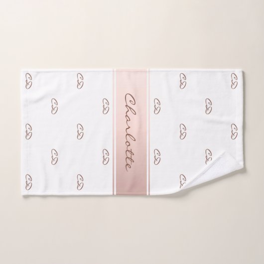 Blush roos gouden witte monogram elegant bad handdoek (Handdoek)
