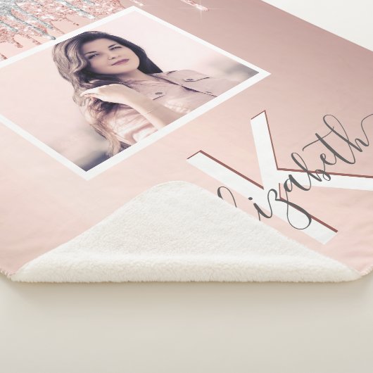 Blush roos gouden zilveren foto monogram sherpa deken (3/4)