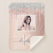 Blush roos gouden zilveren foto monogram sherpa deken (Voorkant)