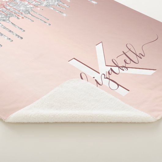 Blush roos goudglitter druppelt zilver sherpa deken (3/4)