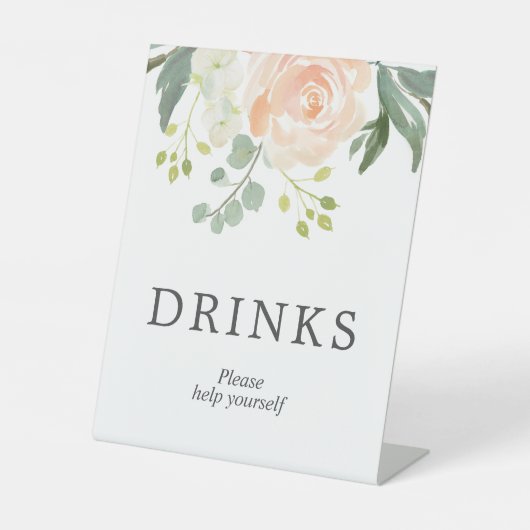 Blush Roos & groen Bloemen Douche Drinken Teken Reclamebord Met Voetstuk (Voorkant)