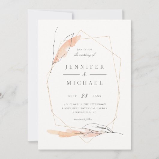 Blush Roos handgetekende Waterverf Spring Wedding Kaart (Voorkant)