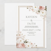 Blush Roos & Ivoor Bloemen Huwelijksuitnodiging Kaart (Voorkant / Achterkant)