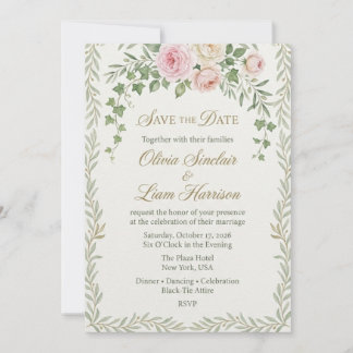 Blush Roos & Klimop Guirlande Elegante Bewaar de D Kaart