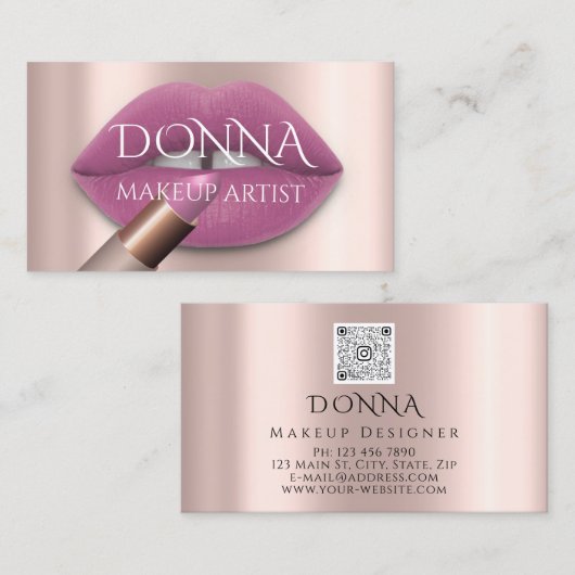 Blush Roos Licht QR Code Logo Makeup Lipstick Visitekaartje (Voorkant / Achterkant)