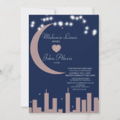 Blush Roos marine Nightime Skyline Wedding Kaart (Voorkant)