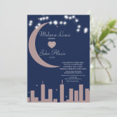 Blush Roos marine Nightime Skyline Wedding Kaart (Staand voorkant)