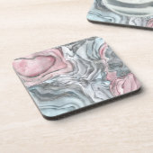 Blush roos marmer - pastelpinks en zilver bier onderzetter (Linkerzijde)