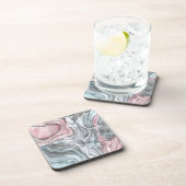 Blush roos marmer - pastelpinks en zilver bier onderzetter (Rechterzijde)