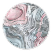 Blush roos marmer - pastelpinks en zilver keramische knop (Voorkant)