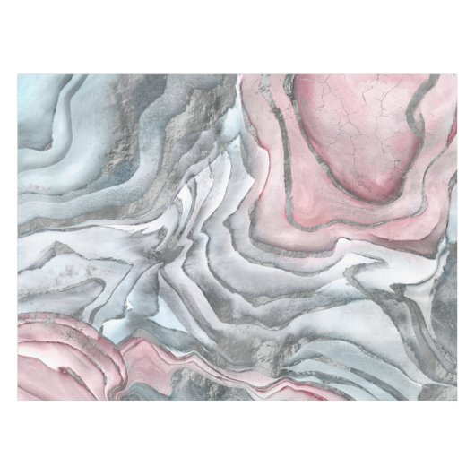 Blush roos marmer - pastelpinks en zilver tafelkleed (Voorkant (Horizontaal))