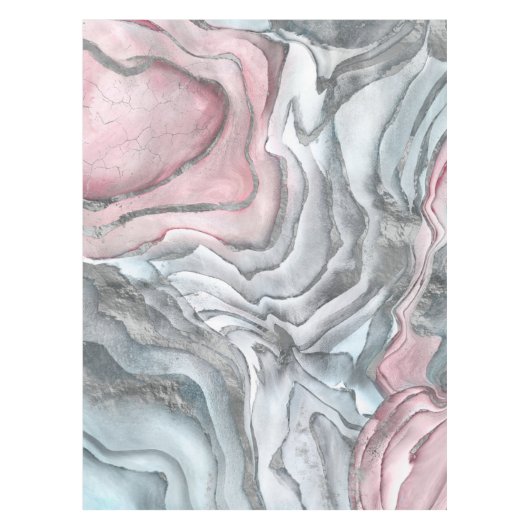 Blush roos marmer - pastelpinks en zilver tafelkleed (Voorkant)