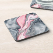 Blush roos marmer - pastelpinks, grijs en zilver bier onderzetter (Linkerzijde)