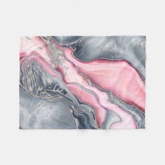 Blush roos marmer - pastelpinks, grijs en zilver fleece deken (Voorkant (Horizontaal))