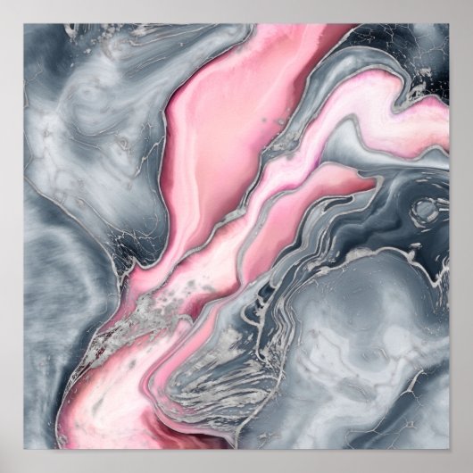 Blush roos marmer - pastelpinks, grijs en zilver poster (Voorkant)