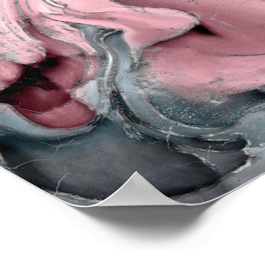 Blush roos marmer - pastelpinks, grijs en zilver poster (Hoek)
