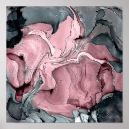 Blush roos marmer - pastelpinks, grijs en zilver poster (Voorkant)