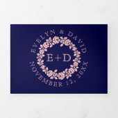  blush roos met blauwe bruiloft drieluik uitnodiging (Cover)