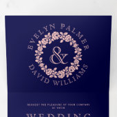  blush roos met blauwe bruiloft drieluik uitnodiging (Binnenzijde eerst)