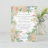 Blush Roos Mums Gold Foliage Floral Waterverf Art Kaart (Staand voorkant)