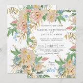 Blush Roos Mums Gold Foliage Floral Waterverf Art Kaart (Voorkant / Achterkant)