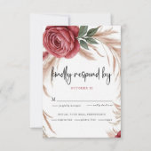 Blush Roos Pampas Floral Wedding RSVP Kaartje (Voorkant)
