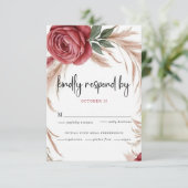 Blush Roos Pampas Floral Wedding RSVP Kaartje (Staand voorkant)
