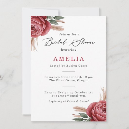 Blush Roos Pampas Grass Bruids Douche Uitnodiging (Voorkant)