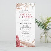 Blush Roos Pampas Grass Wedding Ceremony Programma (Staand voorkant)