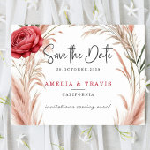 Blush Roos Pampas Grass Wedding Save the Date Kaar