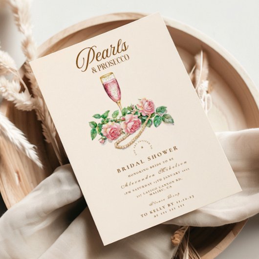 Blush Roos Parels en Prosecco Vrijgezellenfeest Kaart