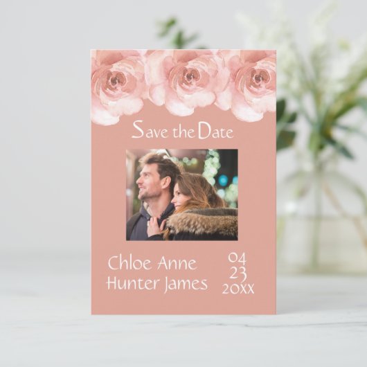 Blush Roos Photo Wedding Save The Date (Staand voorkant)
