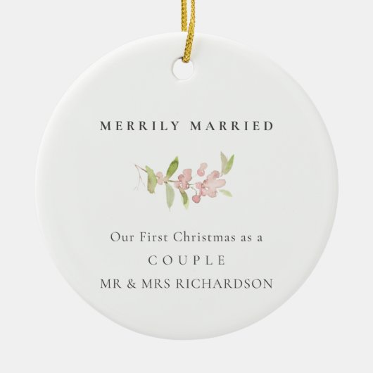 BLUSH ROOS PINK MINIMAL CUSTOM MERRILY MARRILY KERAMISCH ORNAMENT (Voorkant)