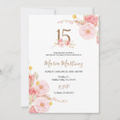 Blush Roos roze bloemen 15th Birthday Invitation Kaart (Voorkant)