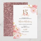 Blush Roos roze bloemen 15th Birthday Invitation Kaart (Voorkant / Achterkant)