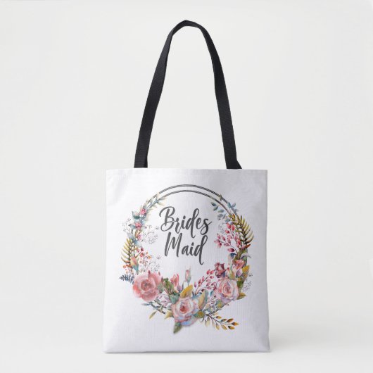 Blush Roos Roze Bloemen Krans Bruidsmeisje Canvas  Tote Bag (Voorkant)