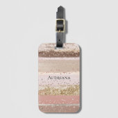 Blush Roos Roze Chocolade Gouden Glitter Stripes Bagagelabel (Voorkant (verticaal))