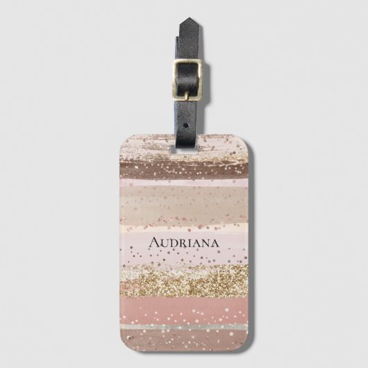 Blush Roos Roze Chocolade Gouden Glitter Stripes Bagagelabel (Voorkant (verticaal))