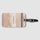 Blush Roos Roze Chocolade Gouden Glitter Stripes Bagagelabel (Voorkant (horizontaal))